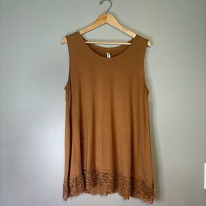 Zenana Signature Womens 1X Camel Brown Lace Trim Sleeveless Tunic Top AT-5560XS